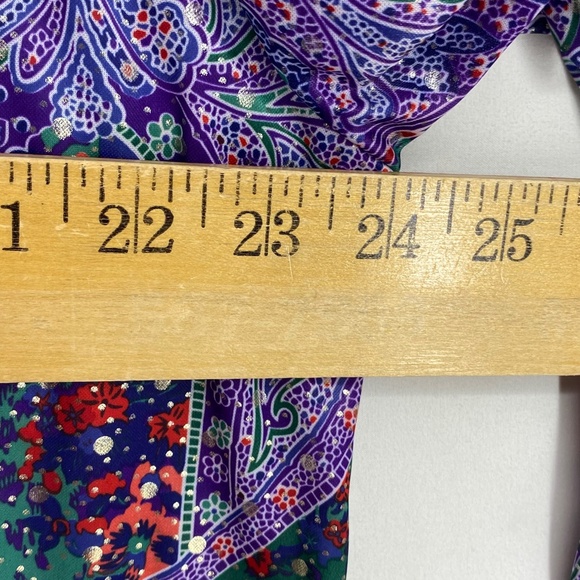 Silver Threads Womens Large Vintage Button Up Shirt Purple Red Silver Paisley LS - Picture 7 of 9